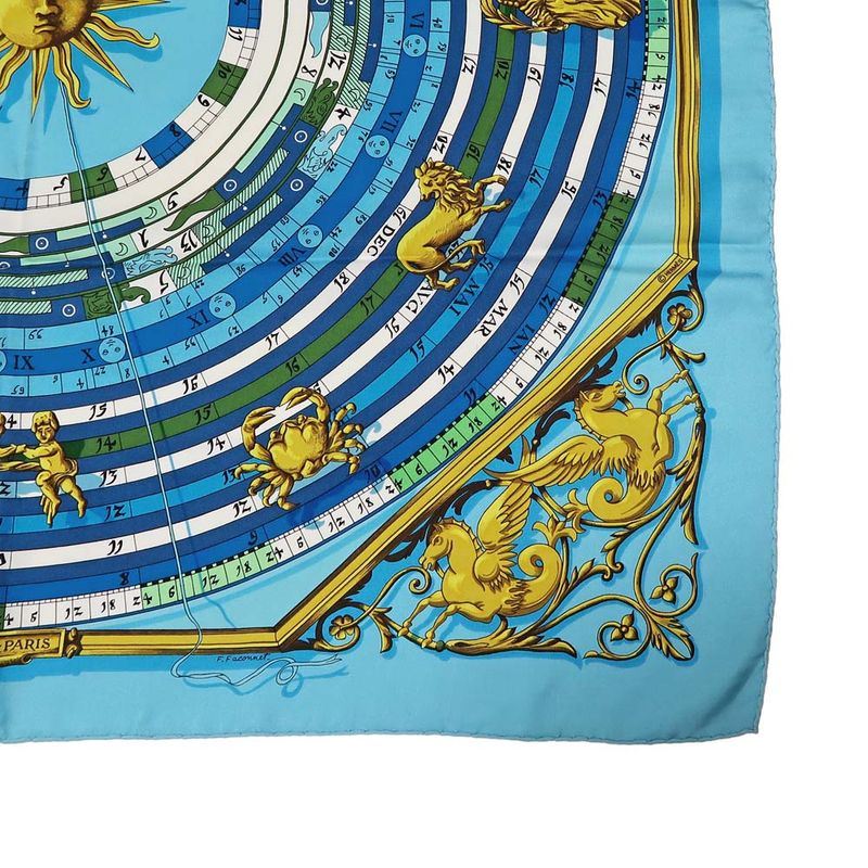 Hermes Carre 90 Scarf DIES ET HORE Astrology 100% Silk Blue Cleaned — view 5