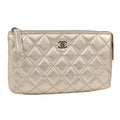 Chanel Quilted Cosmetic Pouch Metallic CC Logo Lambskin Pink