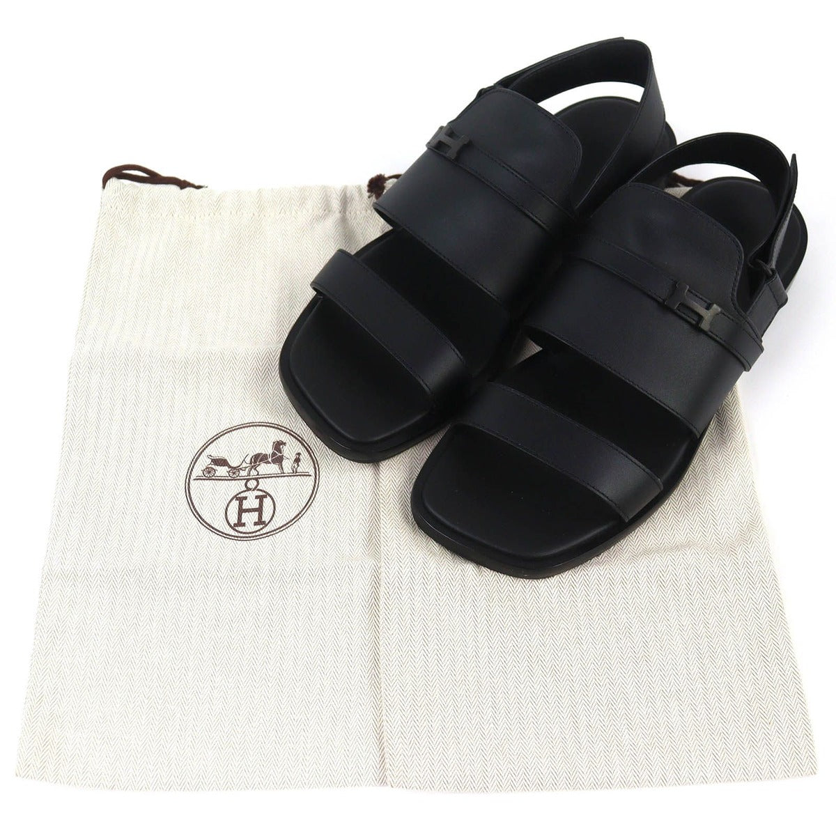 Hermes Giacomo Logo Ankle Strap Leather Comfort Sandals Black — view 2