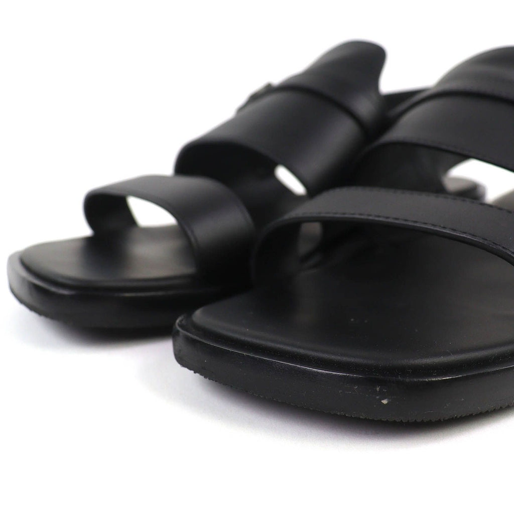 Hermes Giacomo Logo Ankle Strap Leather Comfort Sandals Black — view 5