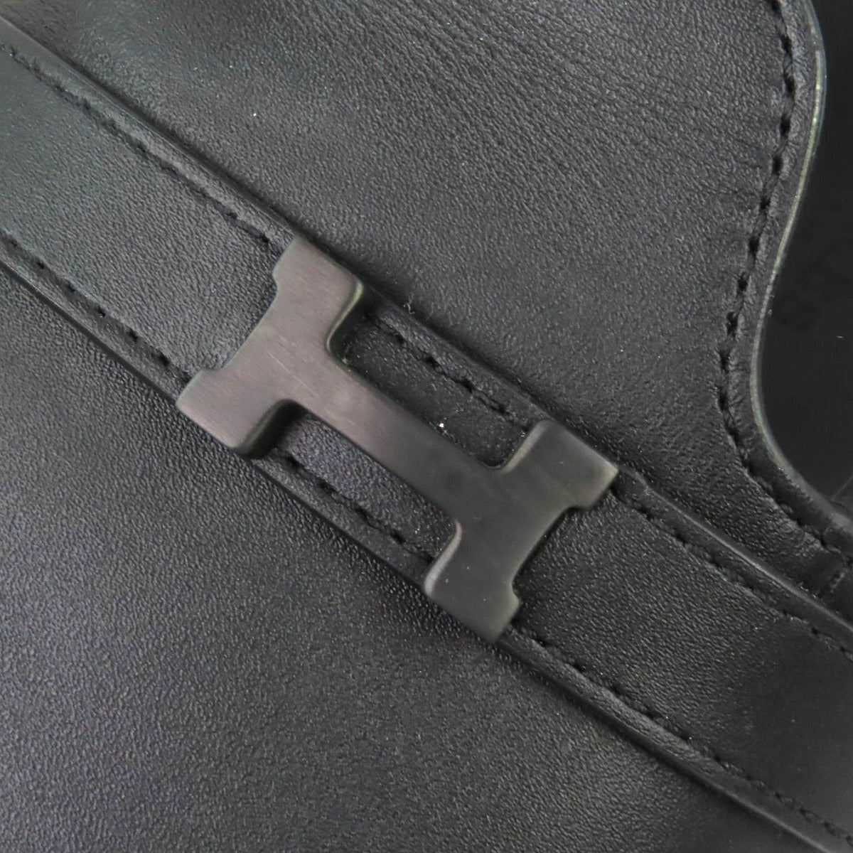 Hermes Giacomo Logo Ankle Strap Leather Comfort Sandals Black — view 9