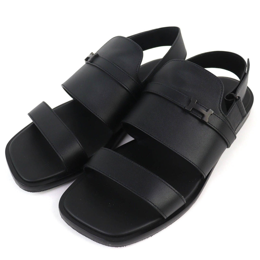 Hermes Giacomo Logo Ankle Strap Leather Comfort Sandals Black