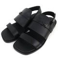 Hermes Giacomo Logo Ankle Strap Leather Comfort Sandals Black