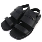 Hermes Giacomo Logo Ankle Strap Leather Comfort Sandals Black