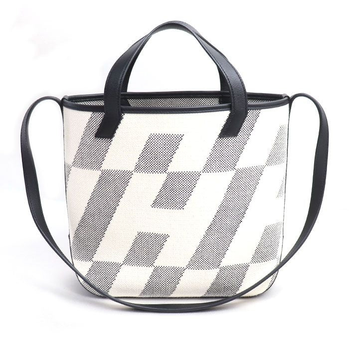 Hermes Toile Ash H Ambier PM 2-Way Shoulder Bag White Black