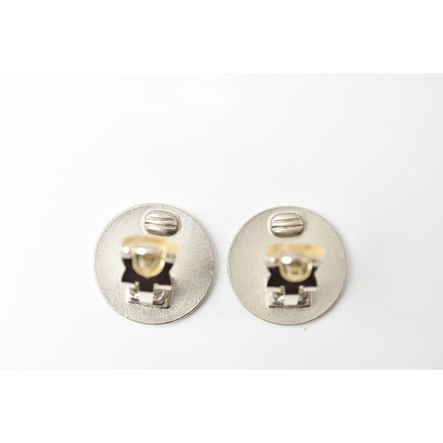 Chanel Earrings Accessories Logo Print Round Plate Silver — view 3