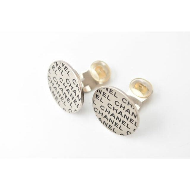Chanel Earrings Accessories Logo Print Round Plate Silver — view 4