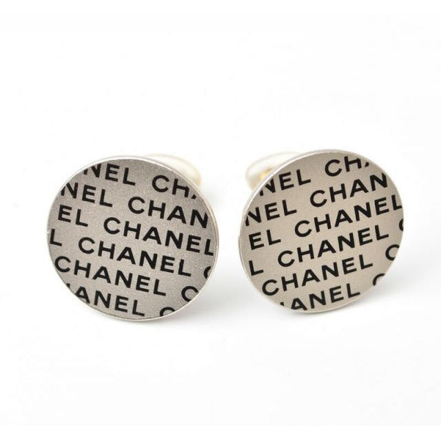 Chanel Earrings Accessories Logo Print Round Plate Silver