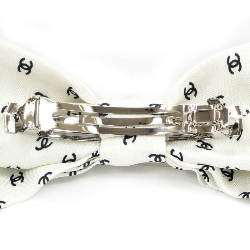 Chanel Barrette Aaa821 Ribbon White Logo COCO Silver Hardware Hair — view 7