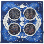 Hermes Carre 90 Legende Brodee Embroidered Legend Silk Blue Scarf 0227