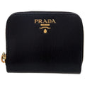Prada Round Zipper 1 mm 268 Leather Gold Hardware Black Coin Case Wallet