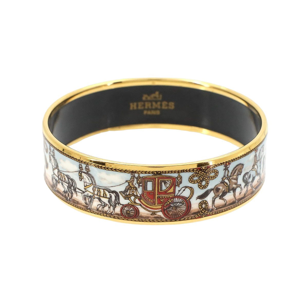 Hermes Enamel GM Bangle Bracelet Multi Color Gold Email GM