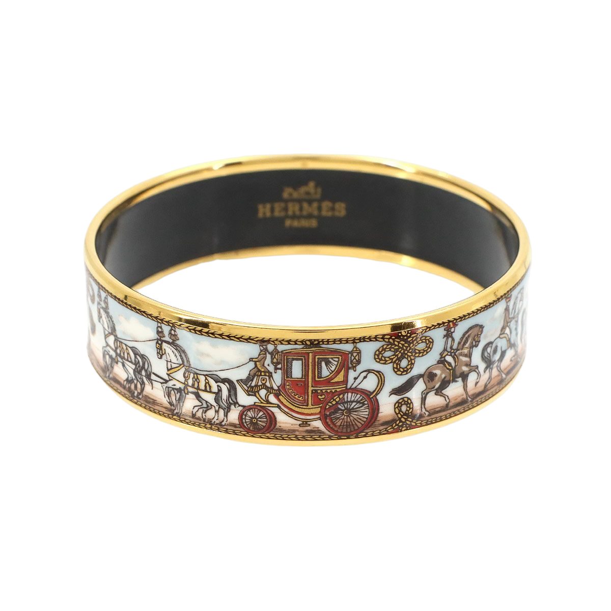 Hermes Enamel GM Bangle Bracelet Multi Color Gold Email GM