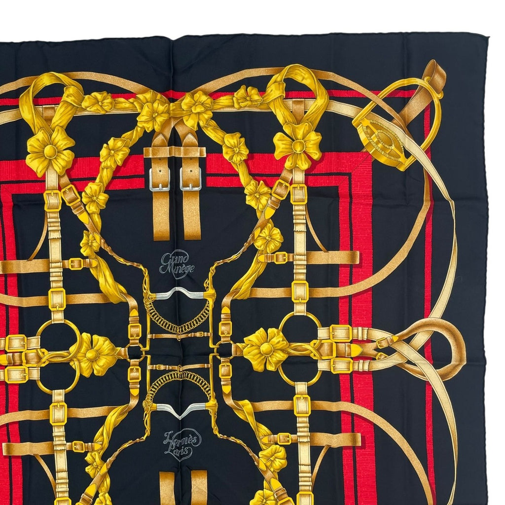 Hermes Scarf Silk Carre 90 Grand Manege Detail Black — view 3