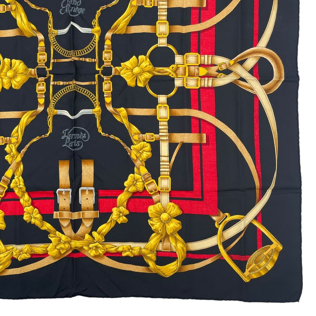 Hermes Scarf Silk Carre 90 Grand Manege Detail Black — view 5