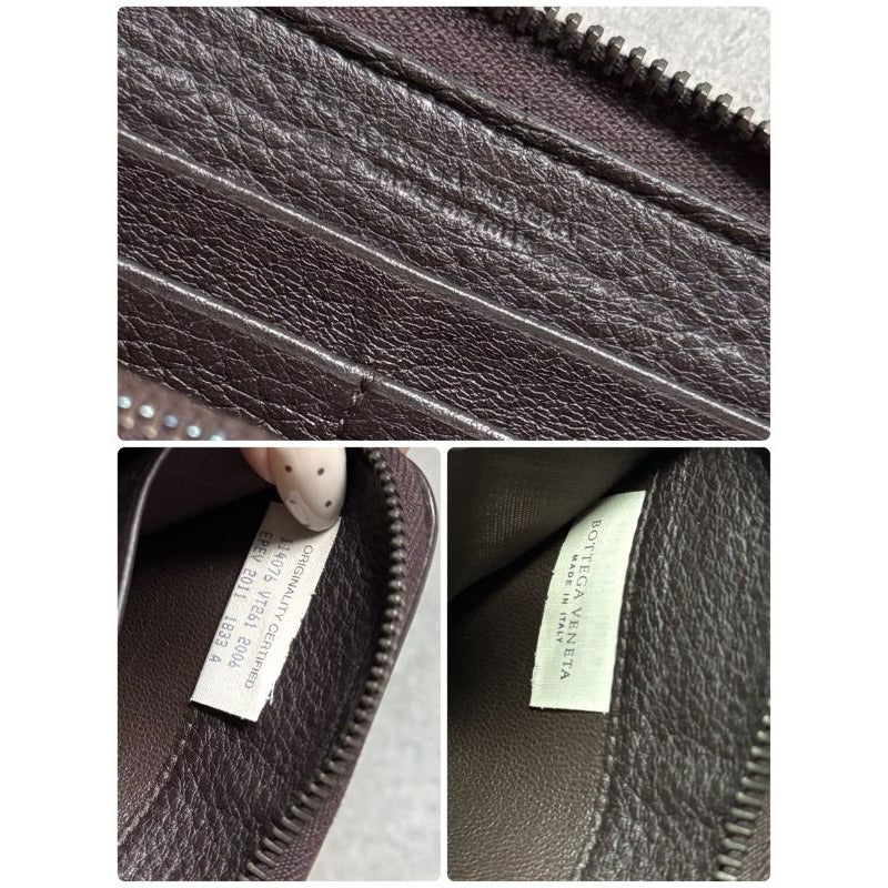 Bottega Veneta Intrecciato Round Zipper Long Wallet in Grained Leather Dark — view 4