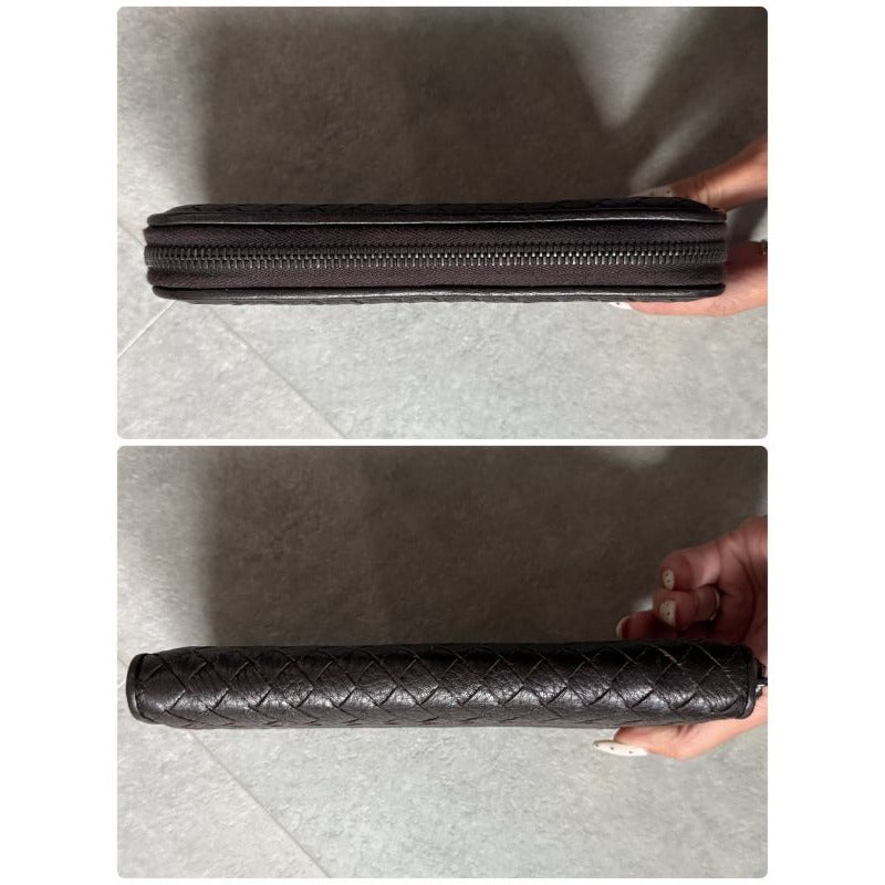 Bottega Veneta Intrecciato Round Zipper Long Wallet in Grained Leather Dark — view 2