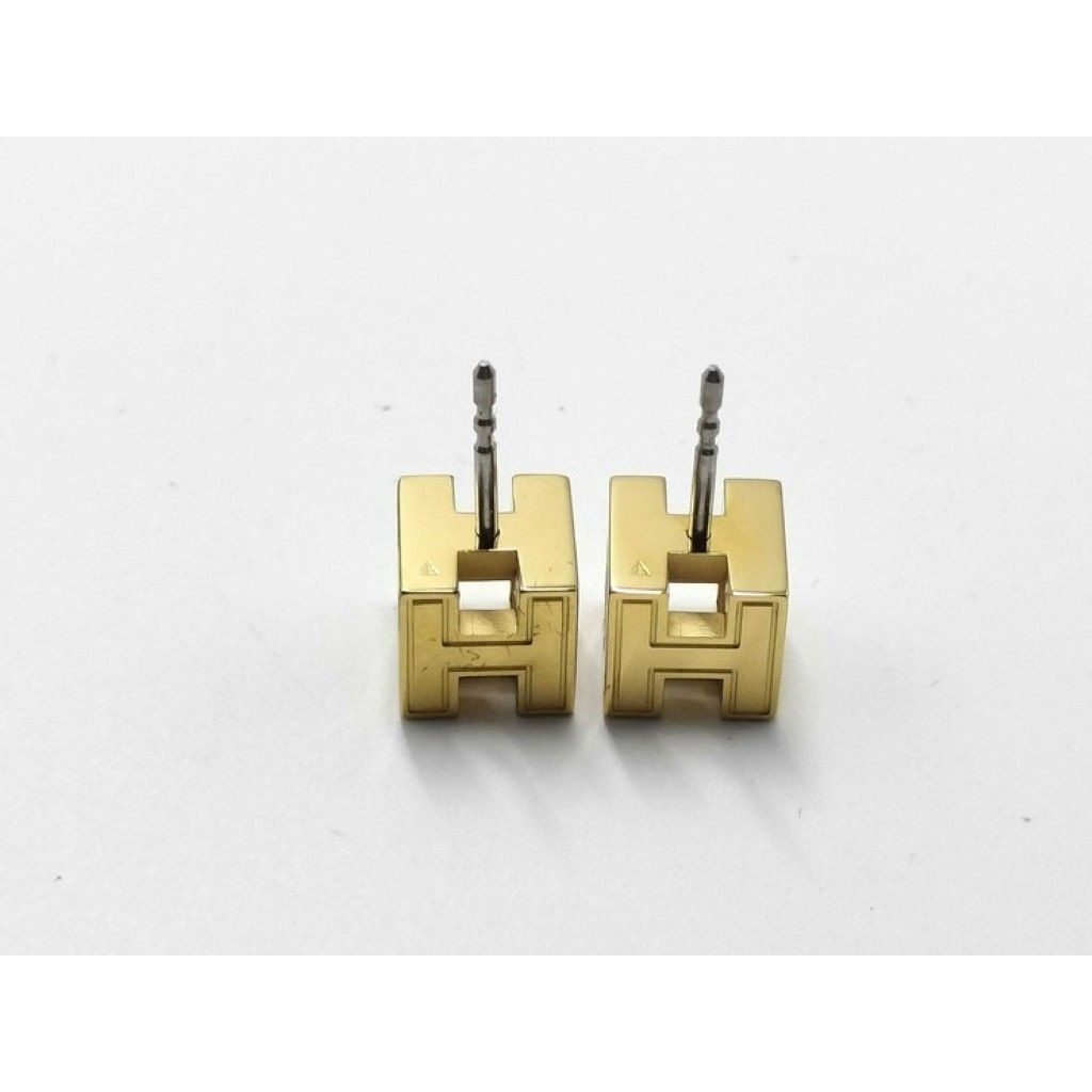 Hermes Earrings Cage Ash Cube White Gold Metal — view 3