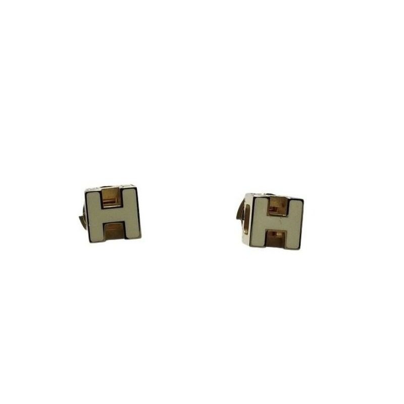 Hermes Earrings Cage Ash Cube White Gold Metal