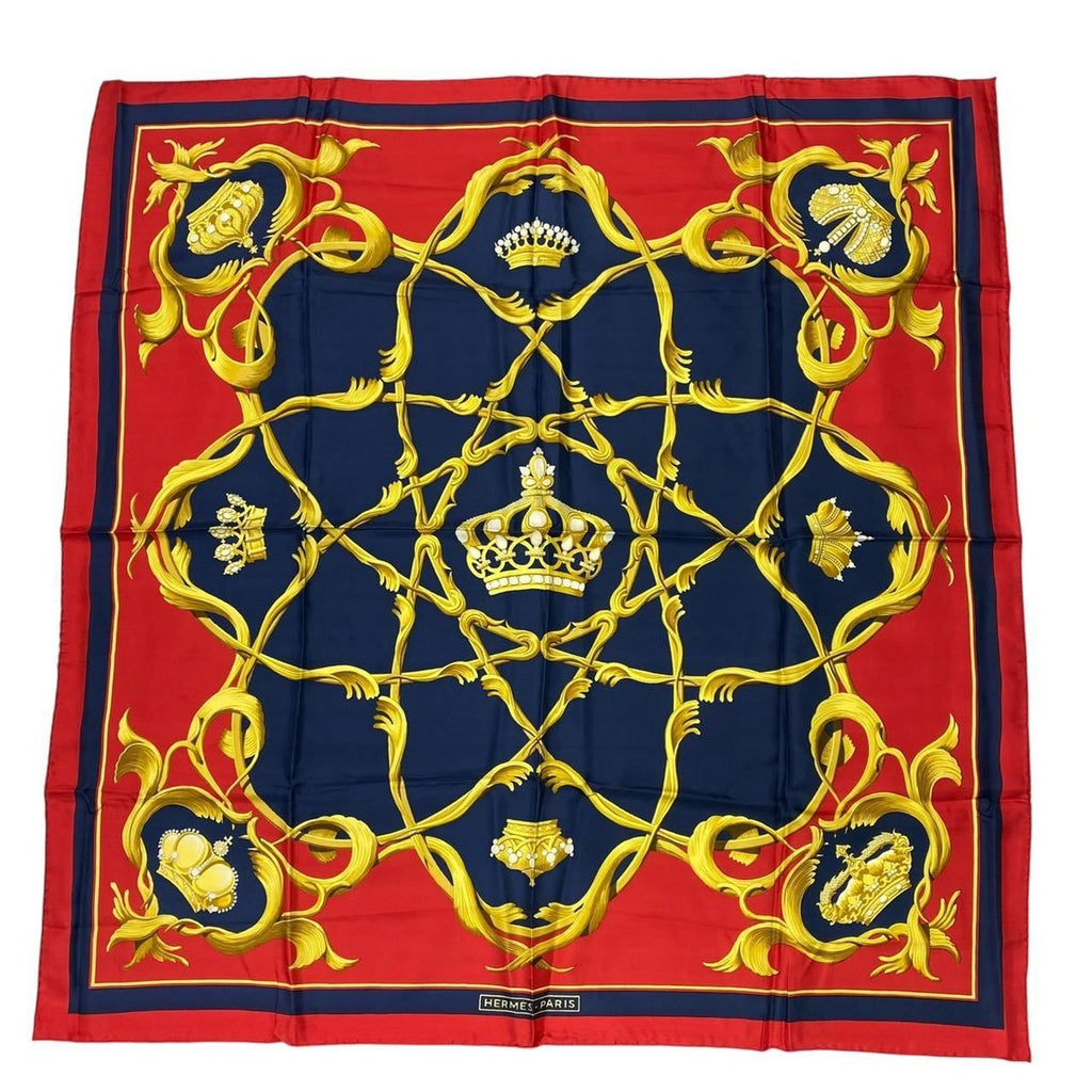 Hermes Scarf Carre 90 Silk Couronnes Crown Red