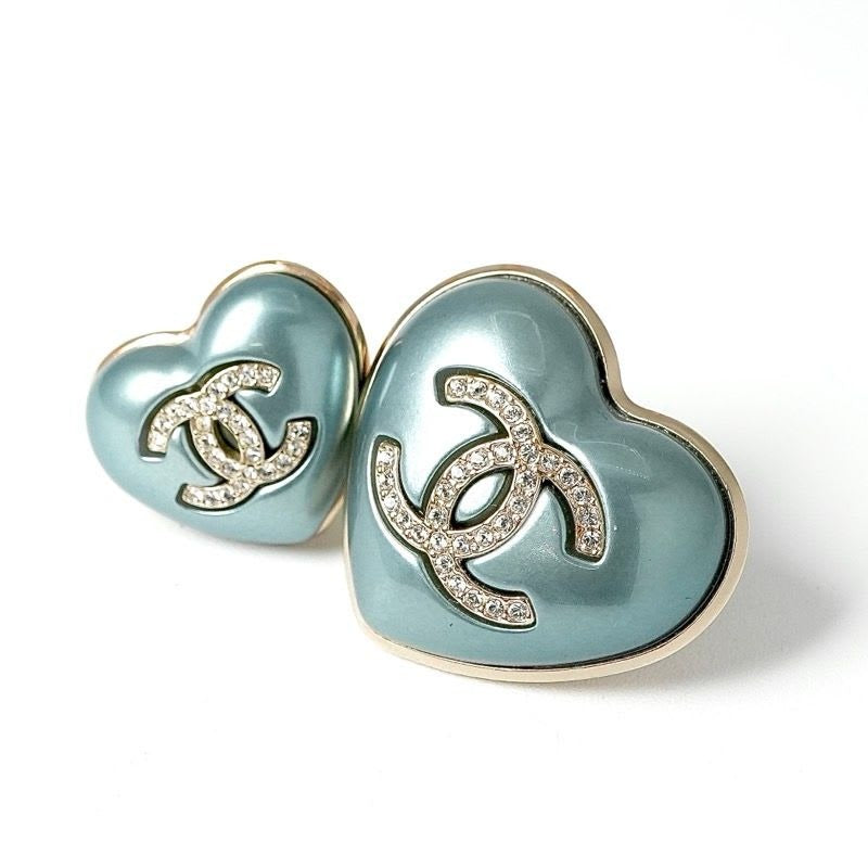 Chanel Brooch Corsage Blue Gold Pin Heart Rhinestone Set Of 2 — view 2