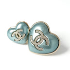 Chanel Brooch Corsage Blue Gold Pin Heart Rhinestone Set Of 2 — view 2