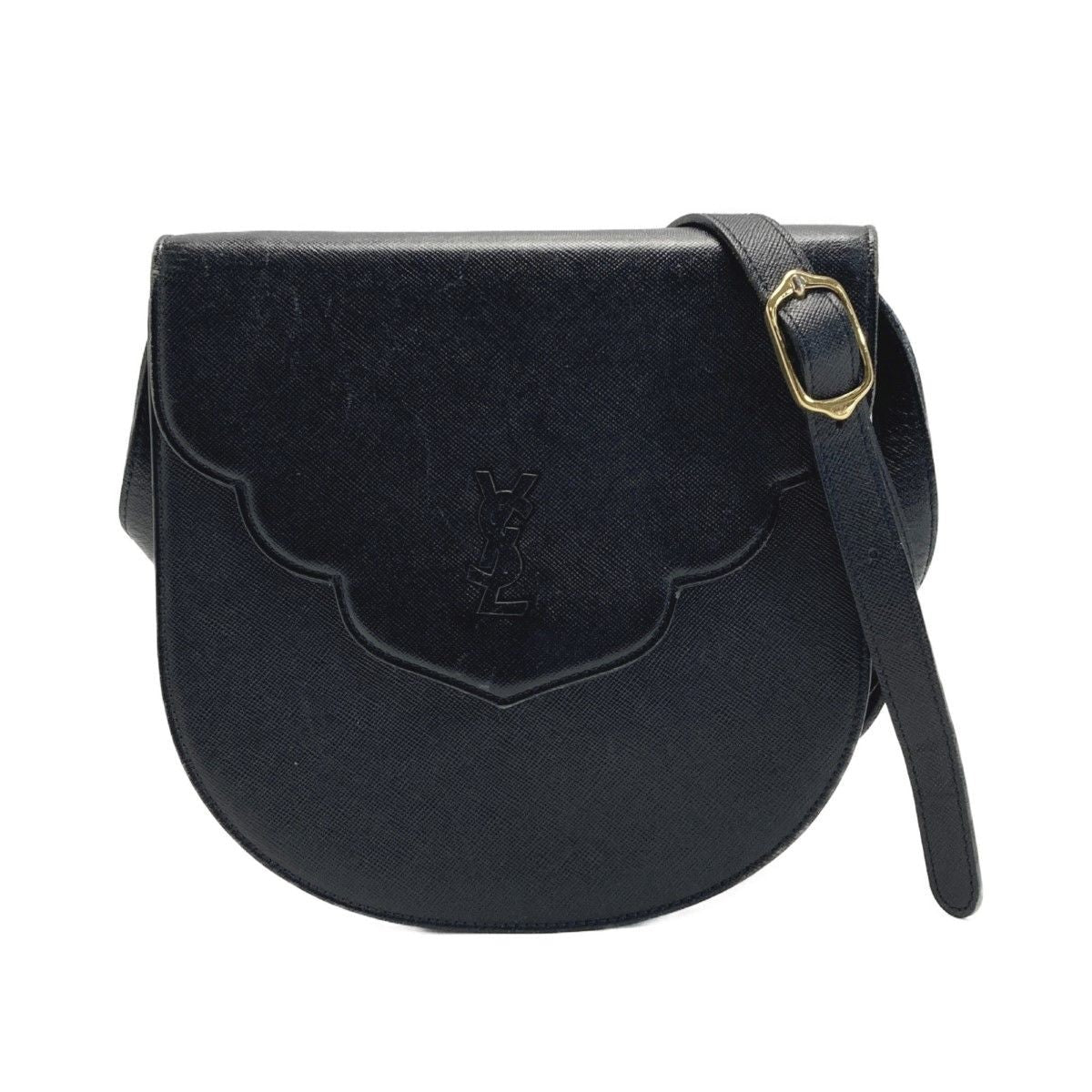 Yves Saint Laurent Logo Shoulder Bag Black Leather Vintage