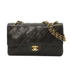 Chanel Quilted 25 Chain Shoulder Bag Lambskin Black Gold Vintage