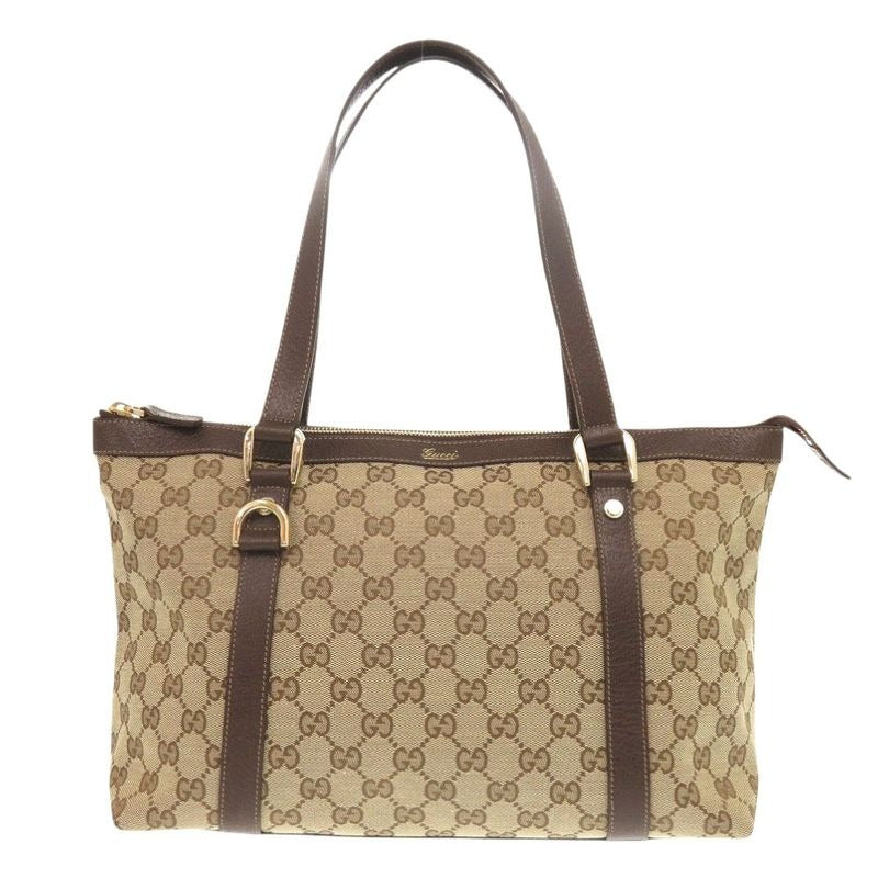 Gucci 02026 GG Canvas Leather Beige Brown Handbag 0416