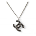Chanel Coco Mark Rhinestone Black Silver 05