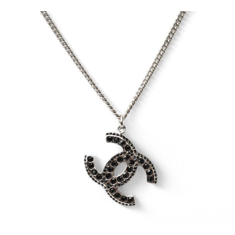 Chanel Coco Mark Rhinestone Black Silver 05
