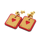 Hermes As De Coeur Vorsoft Metal Gold Red Engraved Y Earrings 1380 — view 2