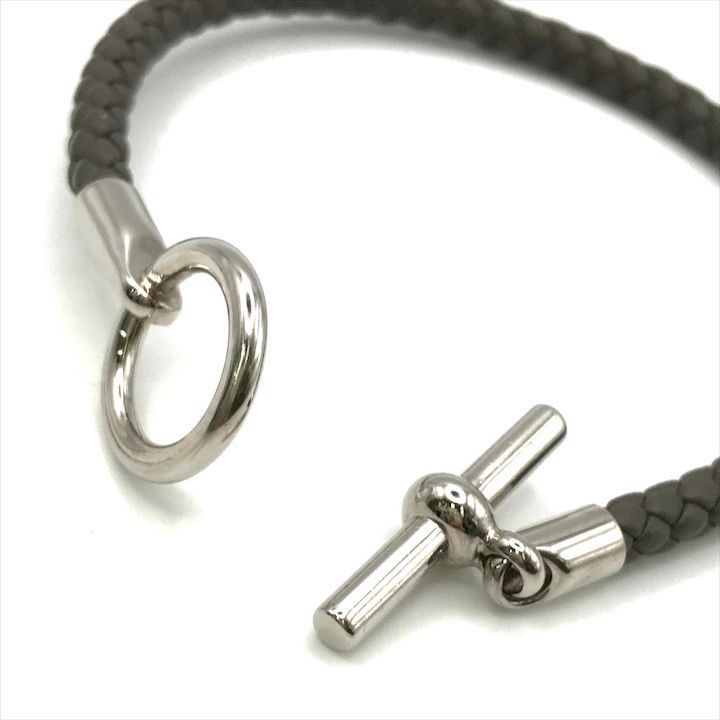 Hermes Glenan Leather Bra Calf Silver Gray Bangle Bracelet — view 6