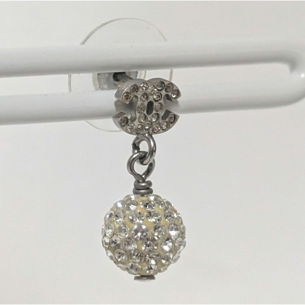 Chanel Earrings CC Logo Silver Mirror Ball Rhinestone
