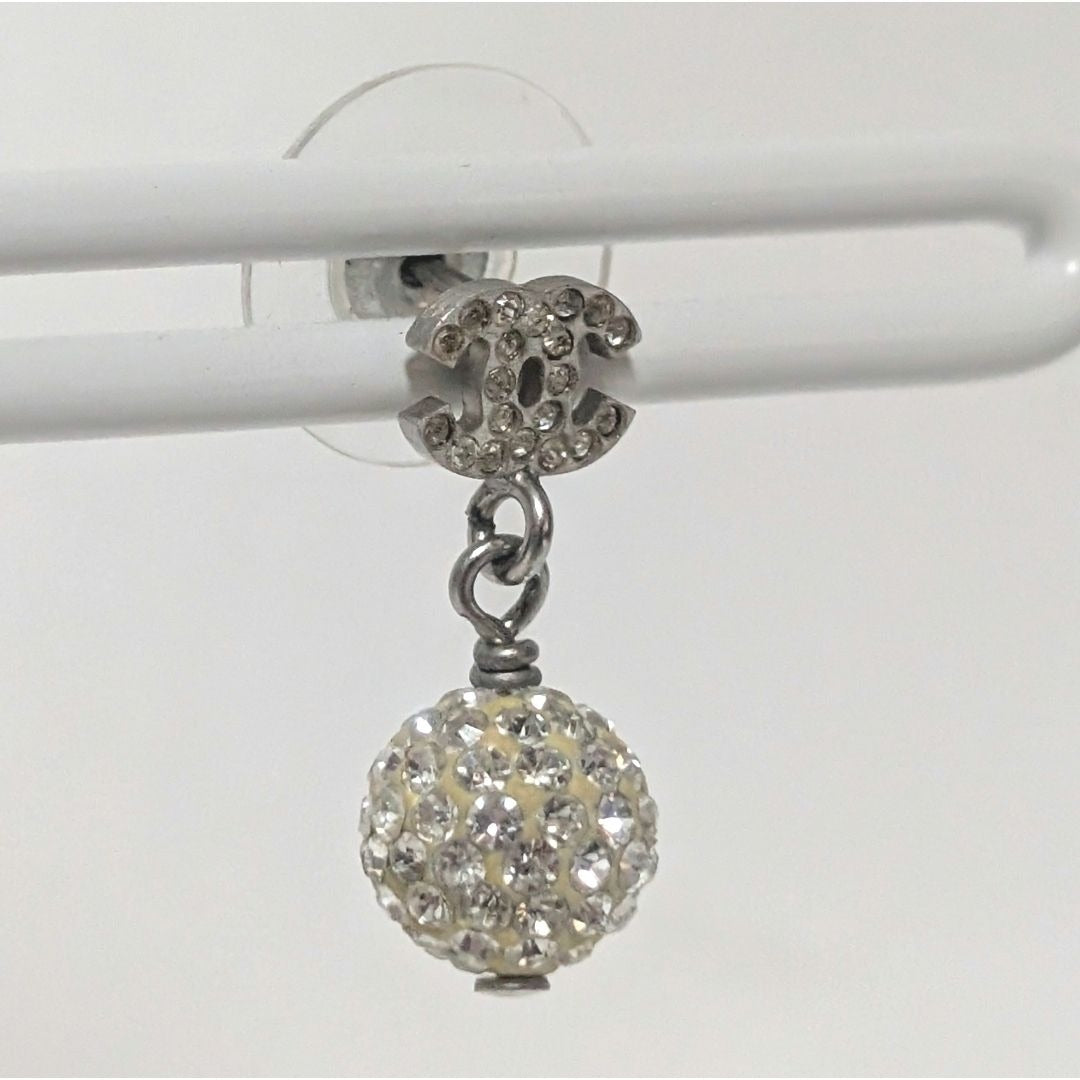 Chanel Earrings CC Logo Silver Mirror Ball Rhinestone