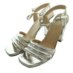 Prada Metallic Heel Sandals 37.5 Silver Color SS