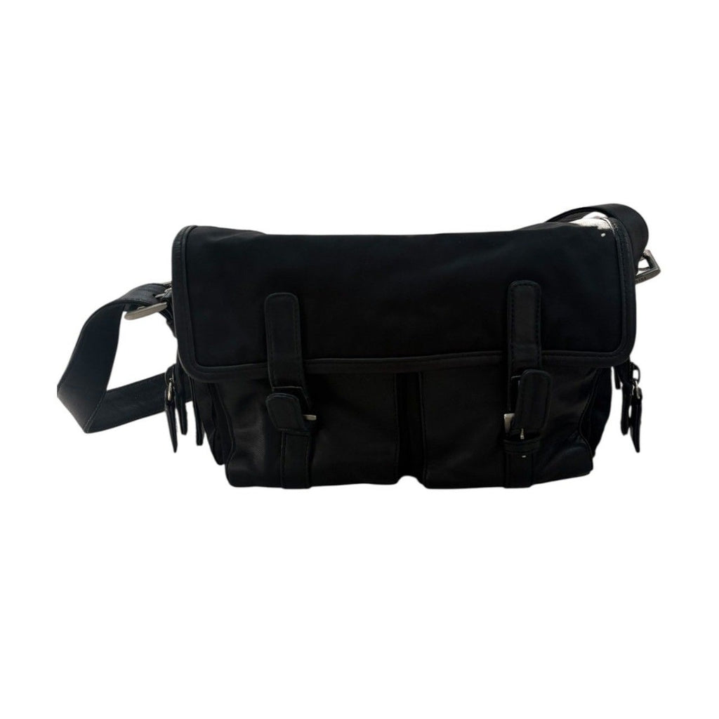 Prada Tessuto Triangle Logo Black Silver Nylon Leather Shoulder Bag — view 2