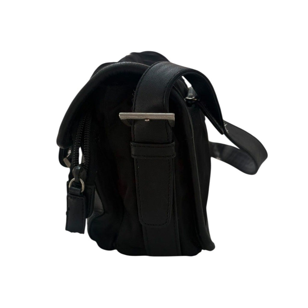 Prada Tessuto Triangle Logo Black Silver Nylon Leather Shoulder Bag — view 3