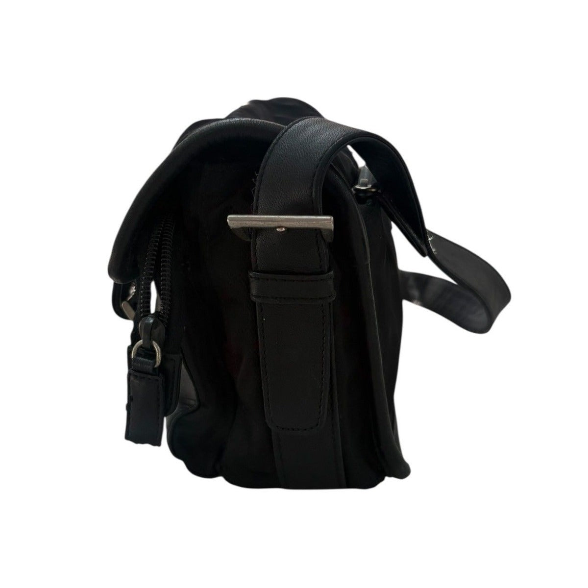 Prada Tessuto Triangle Logo Black Silver Nylon Leather Shoulder Bag — view 3