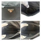 Prada Tessuto Triangle Logo Black Silver Nylon Leather Shoulder Bag — view 6