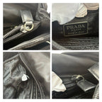 Prada Tessuto Triangle Logo Black Silver Nylon Leather Shoulder Bag — view 7