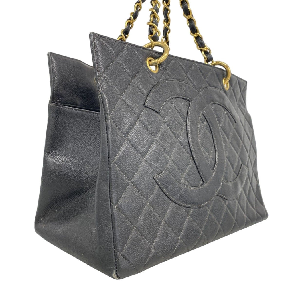 Chanel Chain Tote Quilted Caviar Leather Black Gold — view 2