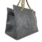 Chanel Chain Tote Quilted Caviar Leather Black Gold — view 2