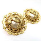 Chanel Earrings 29 Engraved Vintage Coco Mark GP Faux Pearl Round — view 3