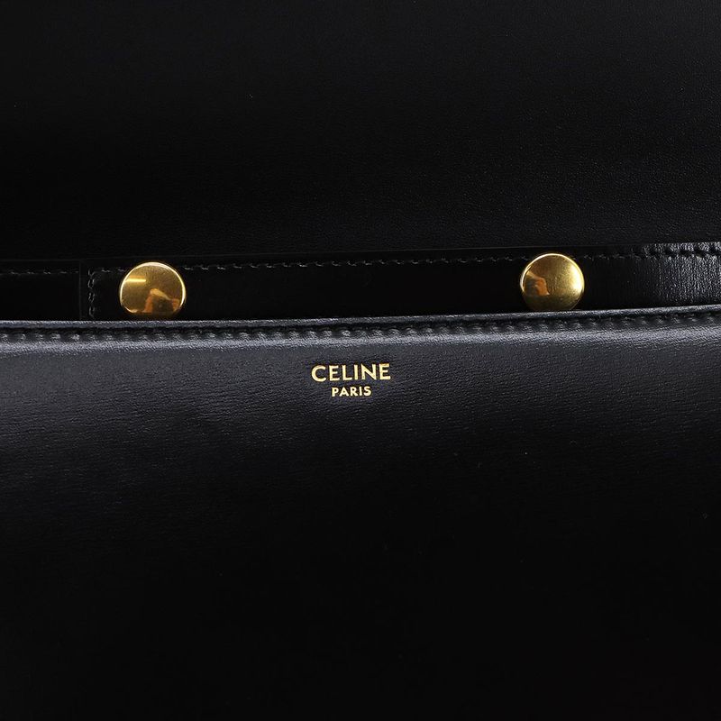 Celine Triomphe Trapeze 2-Way Shoulder Clutch Bag Leather Black Gold Hardware — view 7