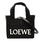 Loewe Font Tote Mini Shoulder Bag 2-Way Black Raffia Leather