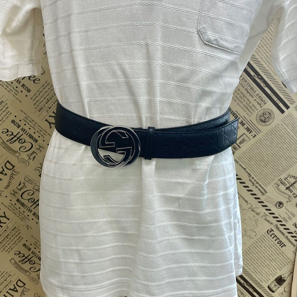 Gucci Interlocking Buckle Guccissima Leather Belt Black — view 2