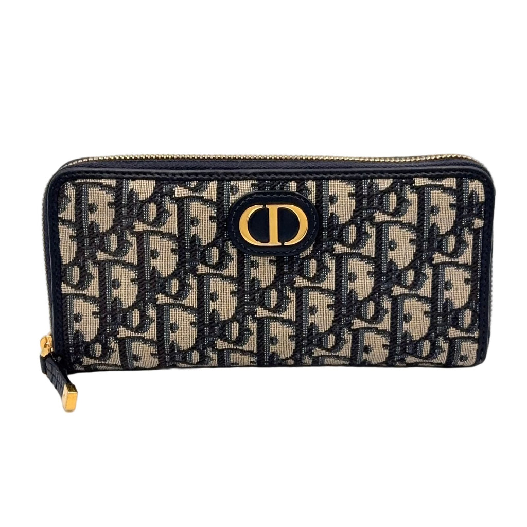 Dior 30 Montaigne Voyageur Wallet Leather Canvas Dark Navy Beige Gold
