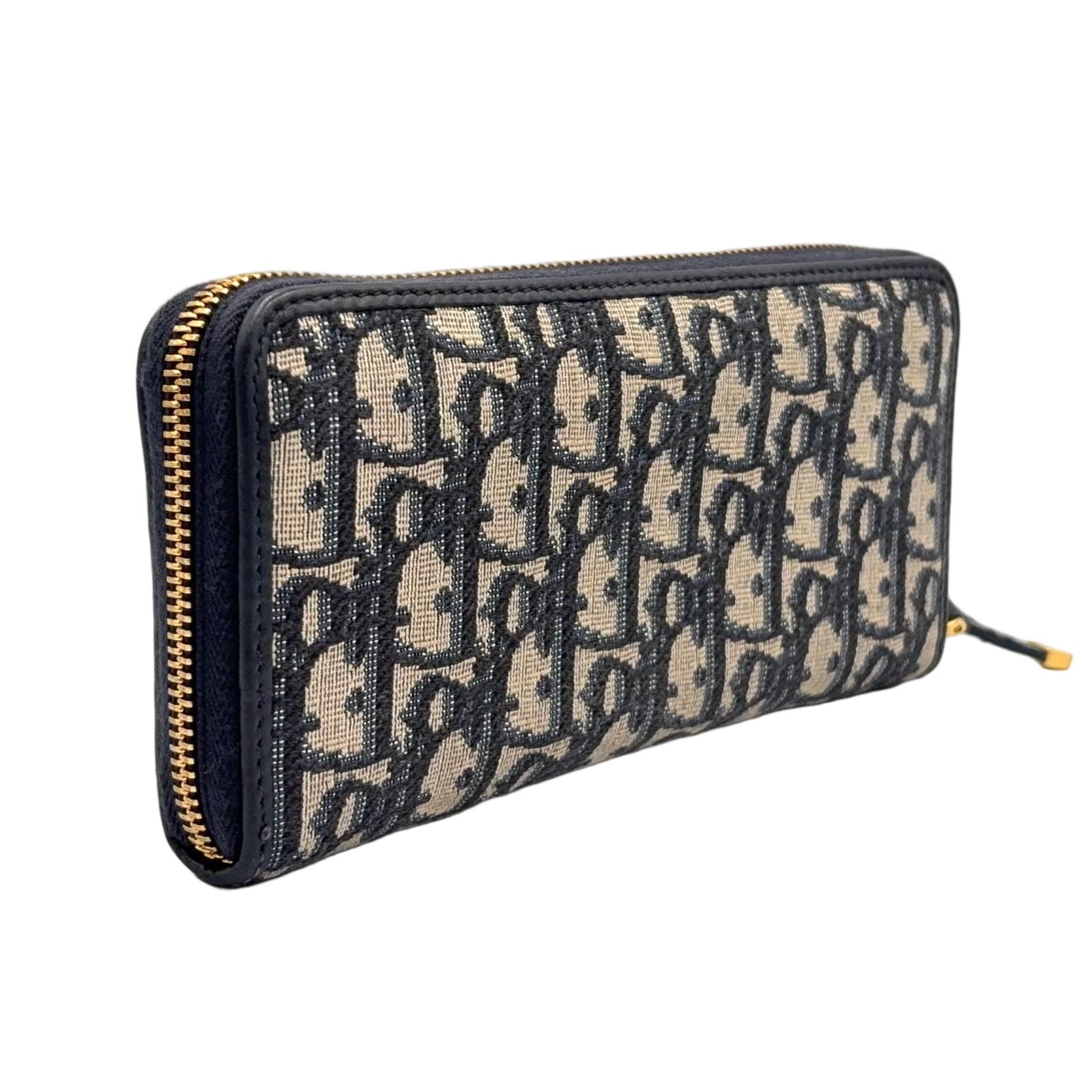 Dior 30 Montaigne Voyageur Wallet Leather Canvas Dark Navy Beige Gold — view 2