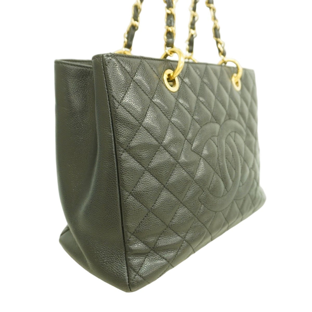 Chanel Chain Tote Quilted Caviar Leather Black Gold — view 2